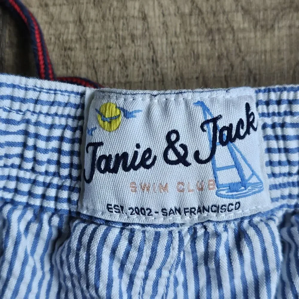 Janie and Jack Nautical Seersucker Swim Trunks Anchor Blue White 3T